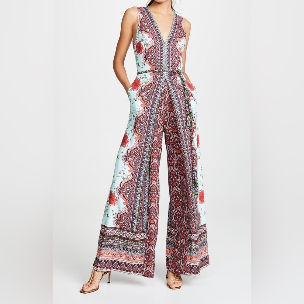 Alice + Olivia Elegant Floral Jumpsuit - Red and Blue
